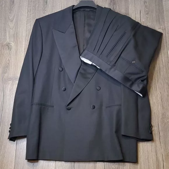 Canali Double Breasted Wool Tuxedo Black Men's 42R 34x31 Made in Italy