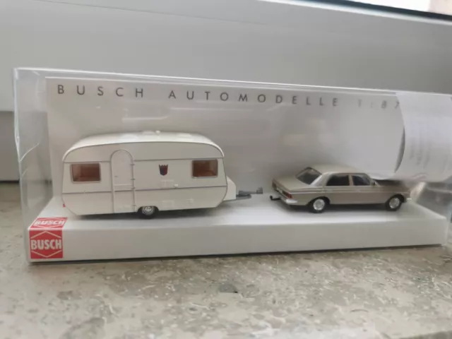 Busch, MB W 123 T mit Tabbert-Wohnwagen . Umbau, 1:87