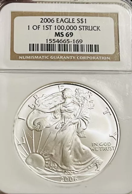 2006 American Silver Eagle 1 Of First 100000 Struck Ngc-Ms69