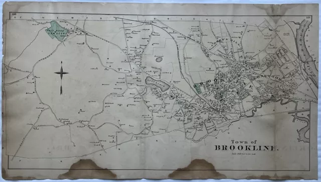 Original 1876 Brookline Map,Boston,Longwood,Corey’s Hill,Mass MA,Old,Vintage