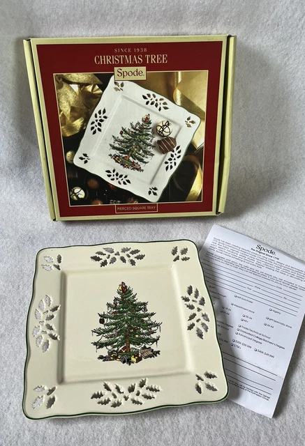 Spode Christmas Tree Pierced Square 8” Dish Plate Tray Holiday Porcelain - Box