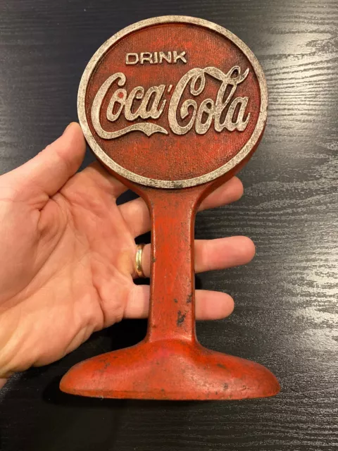 Coca Cola Door Stop Cast Iron Solid Metal Patina Doorstop Soda Coke Collector