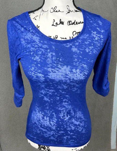 Made For Me To Look Amazing T-Shirt Womens S Royal Blue Sheer Roll Tab Top Shirt