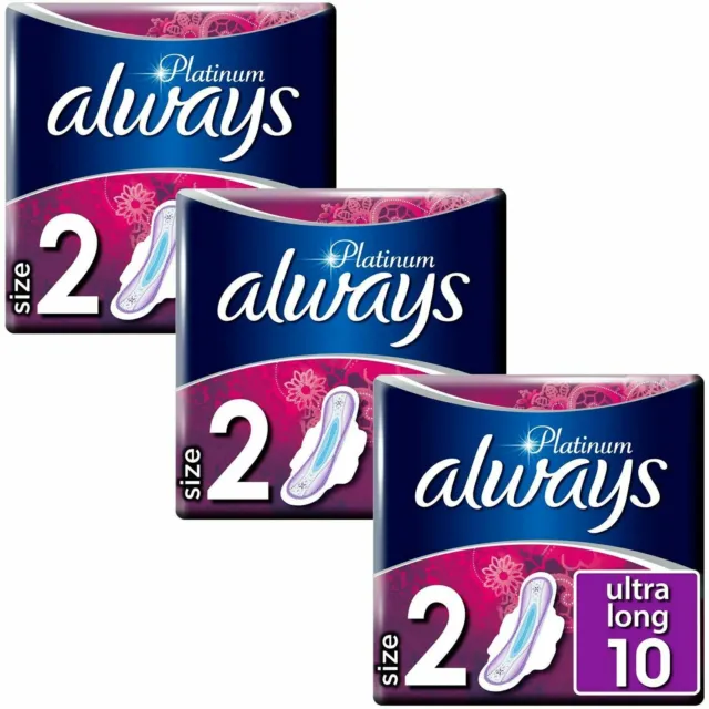 Always Platinum Pads Ultra Long Sanitary Towels with Wings - Size 2 - 30 Pack