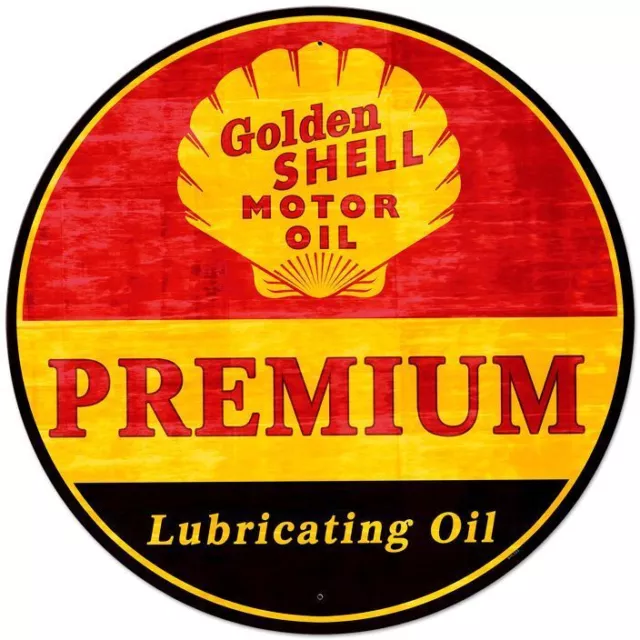 Golden Shell Motor Oil Clam 42" Round Heavy Duty Usa Metal Aged Advertising Sign