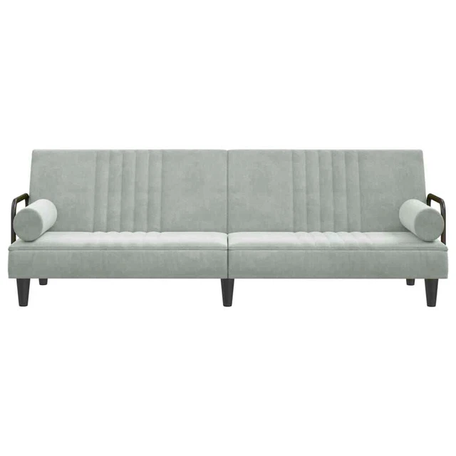 AX Divano Letto Ospiti Grigio 2 Cuscini Velluto Schienale Regolabile New 351894