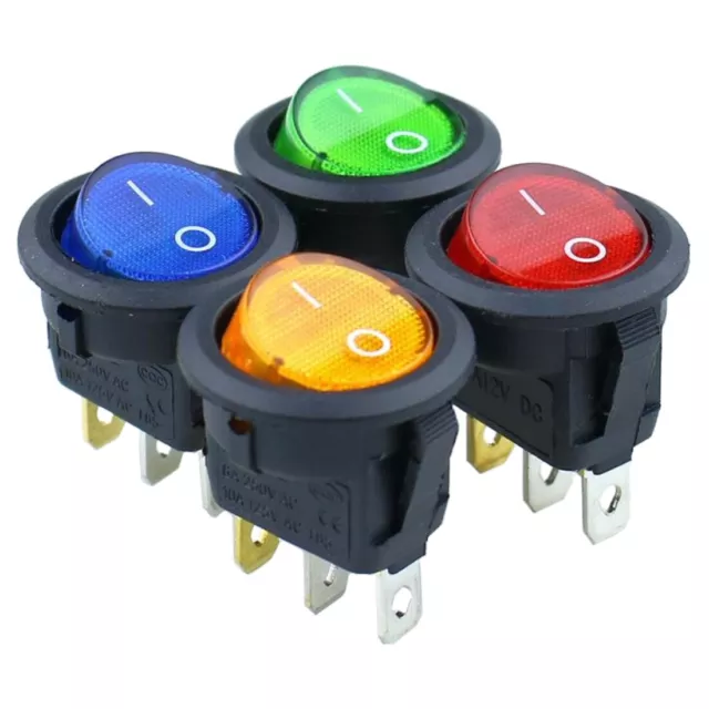 Interruttore a Levetta 20mm LED Illuminato Tondo Un / Di 3 Pin AC 230V/10A