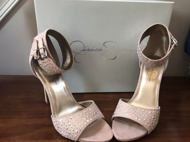 Jessica Simpson INDYA Heel ROSEWOOD PINK Ankle Cuffs Buckle Silver Sequin Stud 8