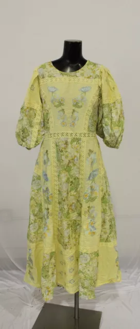 ASOS Edition Women's Printed Embroidered Midi Dress NC3 Yellow Size UK 18: US 14