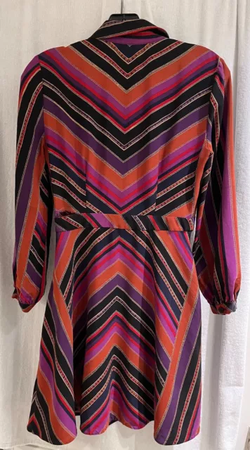 Diane Von Furstenberg 100% Silk Women's  Wrap Dress L/S Mult iColor Chevron A+ 3