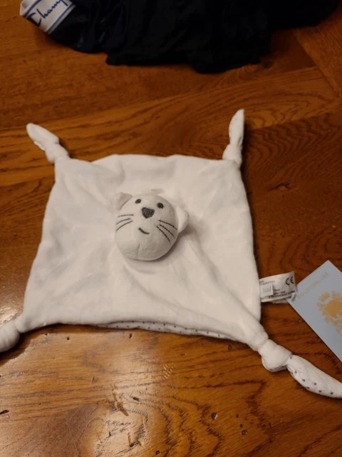 Doudou plat chat blanc gris étoiles BOUT'CHOU BOUTCHOU ÉTAT NEUF JAMAIS UTILISÉ
