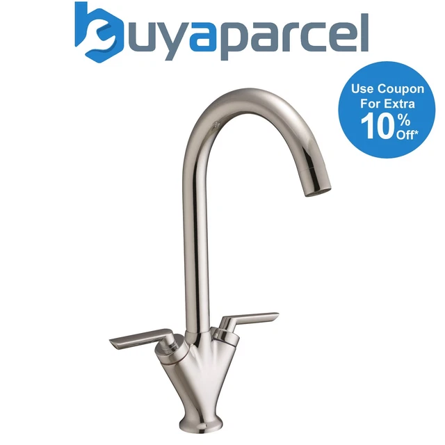 Halo Brushed Nickel Mono Kitchen Sink Basin Mixer Tap Swivel Spout - Twin Lever