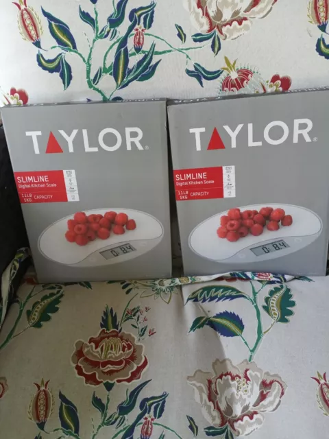 (2) Taylor Digital 11lb Glass Top Food Scales-Silver Model 1053WHT INBOX UNOPEN