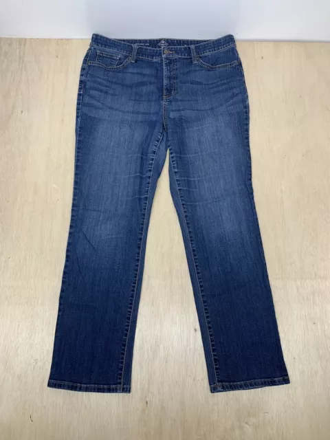St Johns Bay Jeans Women’s Straight Leg Blue Denim Sz 14 Dark Wash”