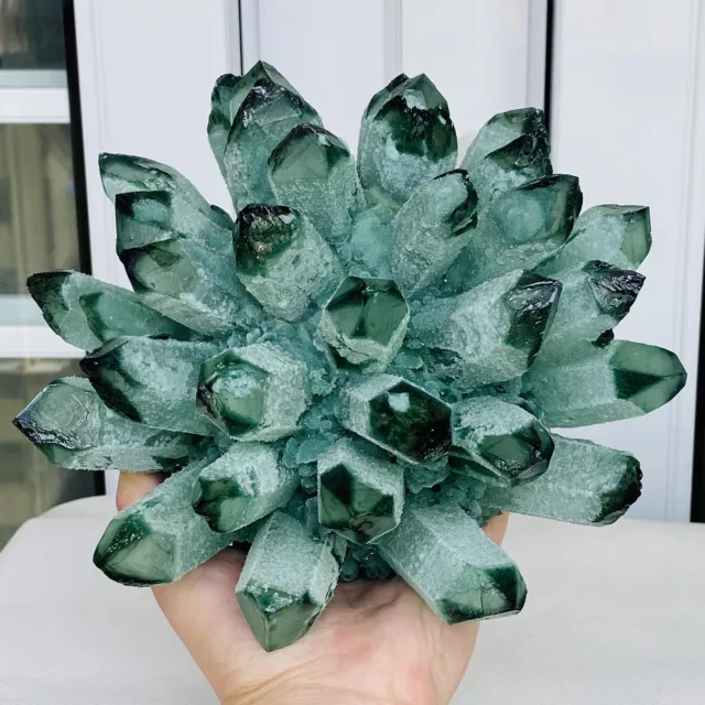 New Find Green Phantom Quartz Crystal Cluster Mineral Specimen Healing 3500G