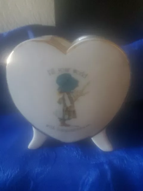 Vintage Holly Hobbie Heart Shaped Candle Holder, Happiness, Preowned