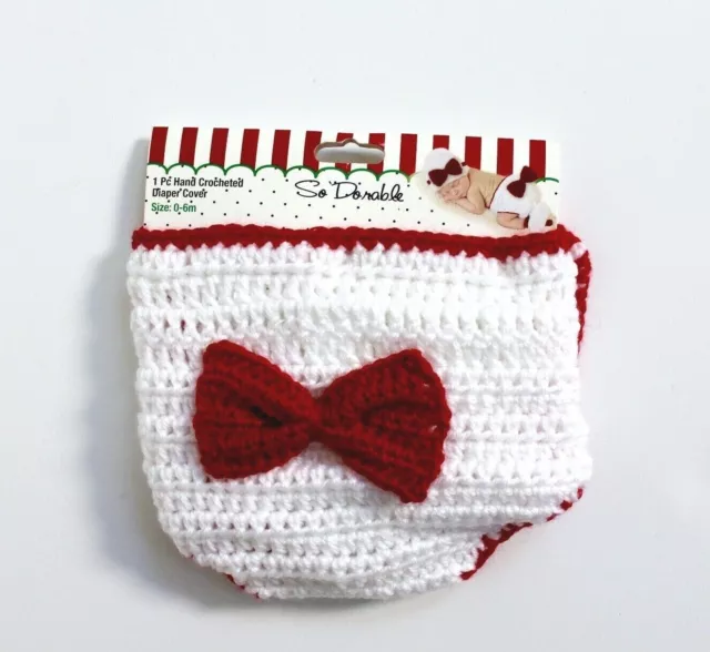 So Dorable Hand Crocheted Diaper Cover Size 0-6M White & Red