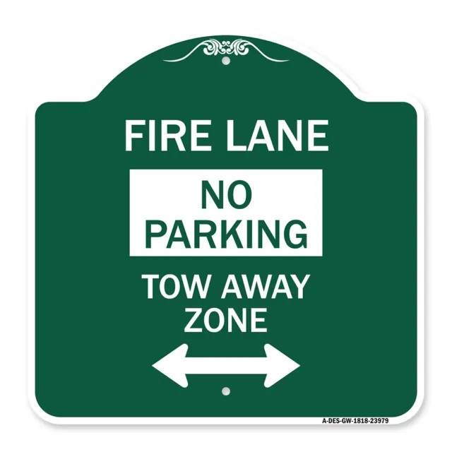 Designer Series - Fire Lane Tow-Away Zone with Bidirectional Arrow Metal Sign