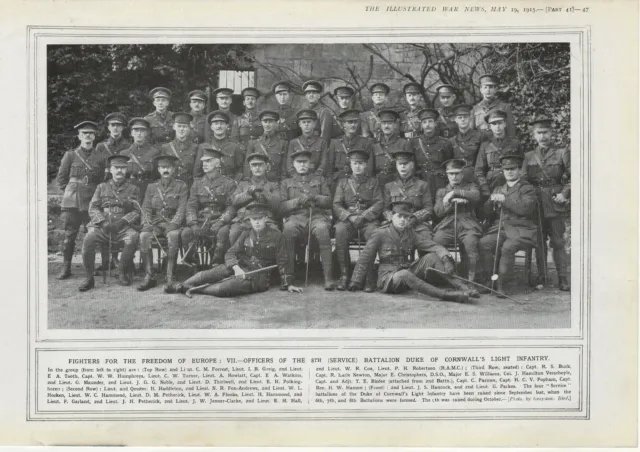 WW1 Officers Of The 8th Battalion Duke Of Cornwall's Light Infantry Named 1915