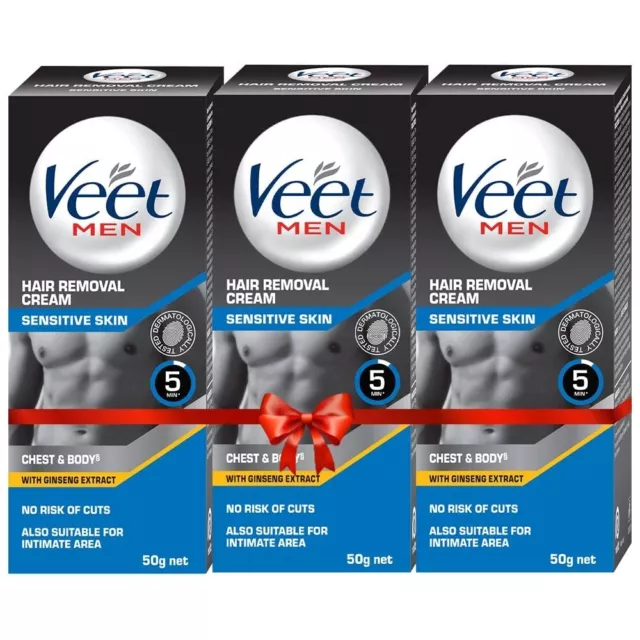 Veet Hair Removal Cream for Men, Sensitive Skin, 50g Each (Pack of 3)