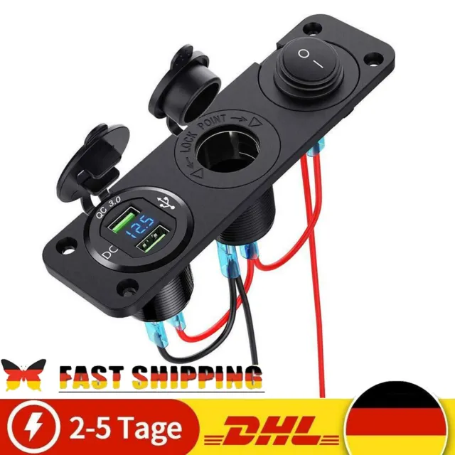 12V Auto KFZ Zigarettenanzünder Steckdose mit Dual USB Ladegerät Buchse Einbau