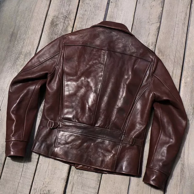 Mens Oil Wax Cow Leather Cowhide Retro Biker Motorcycle Jacket Vintage Style 2