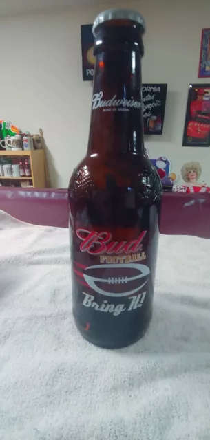 LG. Banc de bouteilles de bière en verre Budweiser King of Beers BUD FOOTBALL APPORTEZ-LE !