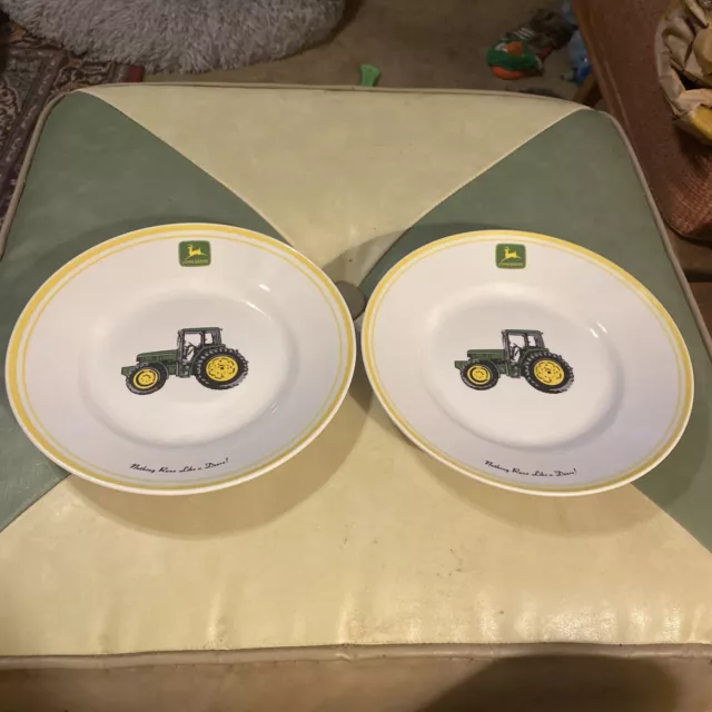 2 Vintage Gibson John Deere Licensed Product Ceramic Shallow Soup Bowl 9” Plate