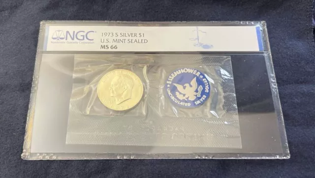 1973 S Eisenhower Silver Dollar Us Mint Sealed Blue Ike - Ngc Graded Ms66!!!