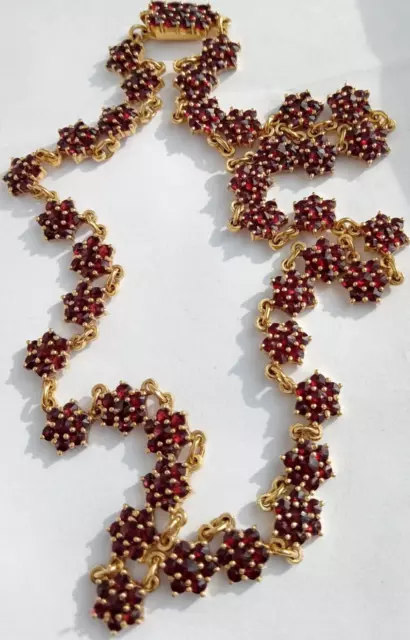 Antique Gilt Sterling Silver 900 Garnet pyrope Womans Jewelry Necklace 45 cm