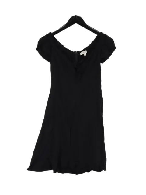 Oasis Women's Midi Dress UK 6 Black 100% Viscose Short Sleeve Midi V-Neck A-Line