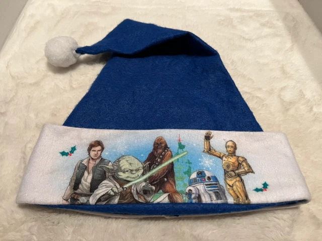 Star Wars 3CPO R2-D2 BB-8 Santa Christmas Hat Youth Kids Blue Pom Pom Light Wear