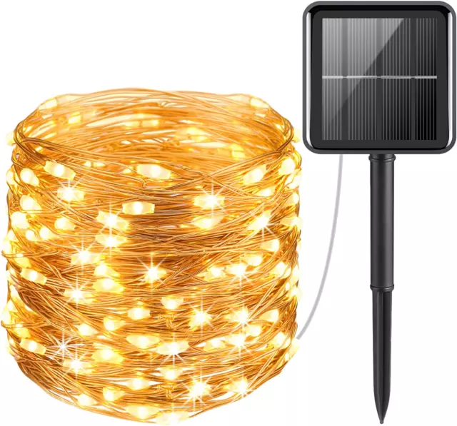 Upgraded Solar String Lights Outdoor, Mini 33Feet 100 LED Copper Wire Lights, So