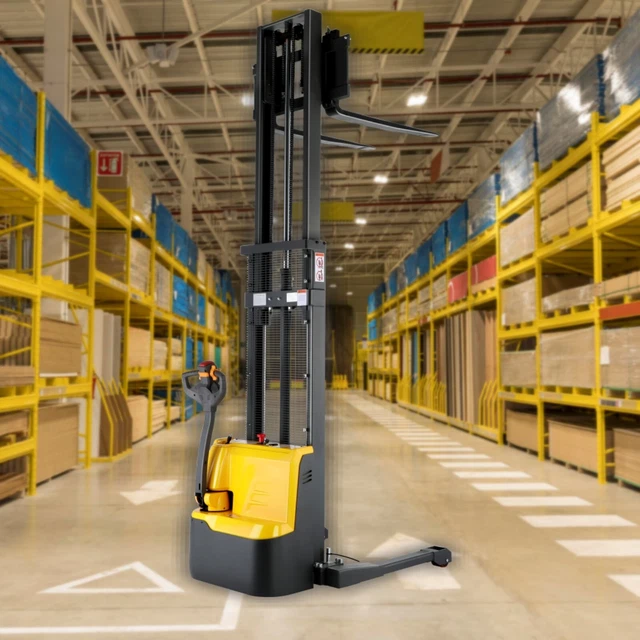 2640lb Load Cap. 98" Lift Electric Pallet Stacker Fully Electrical Straddle Legs