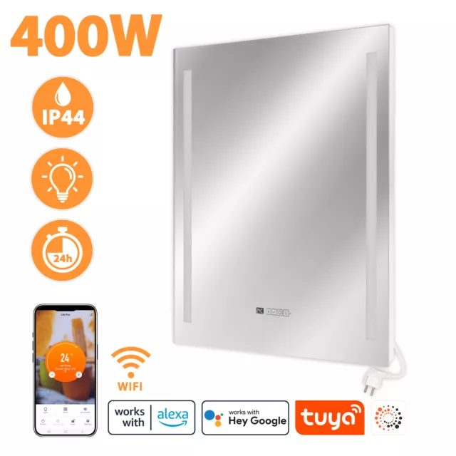 Infrarouge Miroir Chauffage Éclairage LED Thermostat Tuya Smart 400W