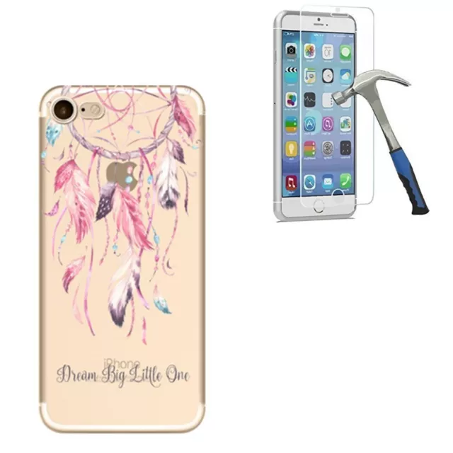 Pour iPhone 5 / 6 / 7 Étui transparent en silicone motif créatif + verre trempé