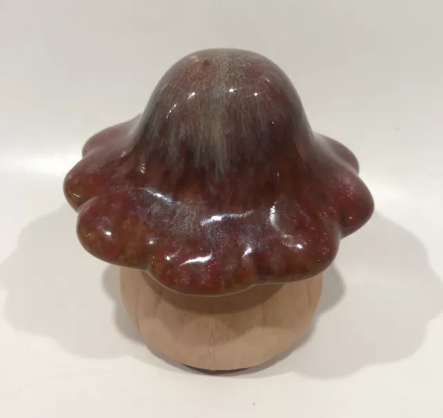 Whimsical Red Glaze Top Ceramic Mushroom Garden Decor Pottery 4” Mushroom READ
