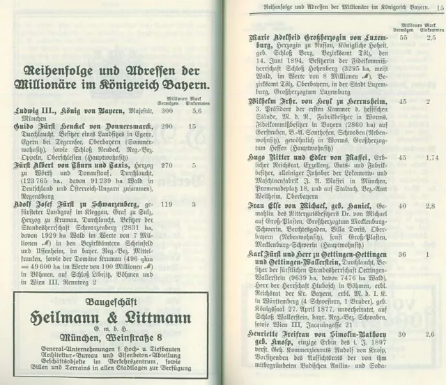 Jahrbuch der Millionäre in Bayern 1914 Statistik Namen Geschichte Wirtschaft RP 3