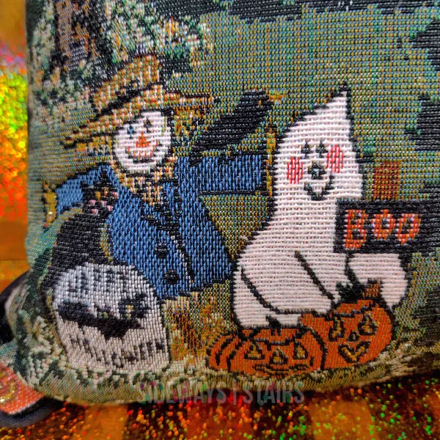RIVERDALE HALLOWEEN VICTORIAN HOUSE PILLOW vintage tapestry throw cushion RARE 3