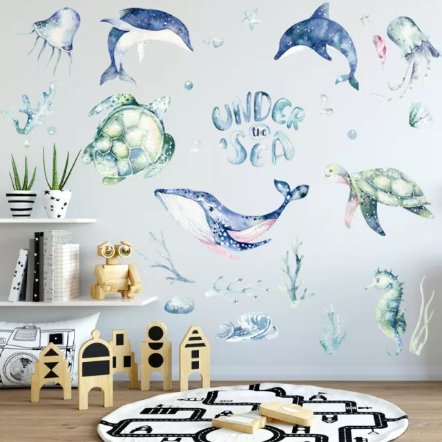 Under Sea Wall Stickers Decals Whales Turtles Kids Bedroom Nursery Wall Decor