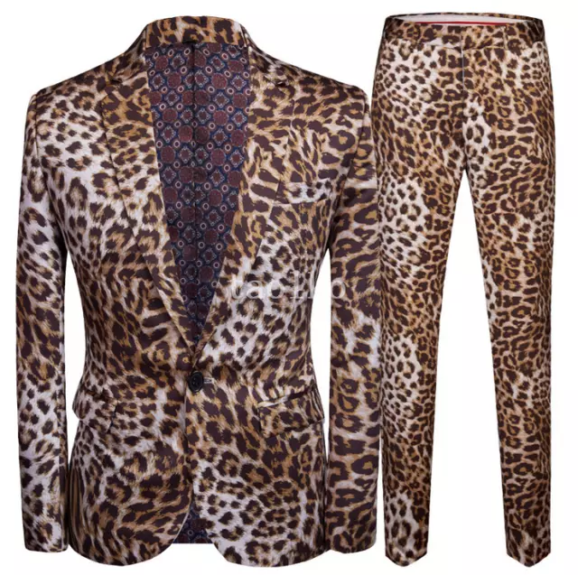 Jacket Pants 2Pcs Suits Men's Nightclub Party Tuxedos One Button Leopard Printed 3