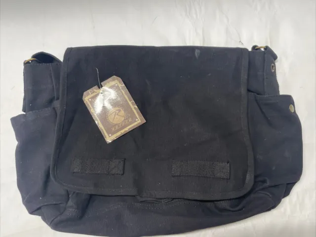 Canvas Black Messenger Bag Adjustable Shoulder Strap 9118