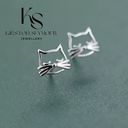 Cat Earrings 925 Sterling Silver Stud In Gift Pouch Women Girl Jewellery