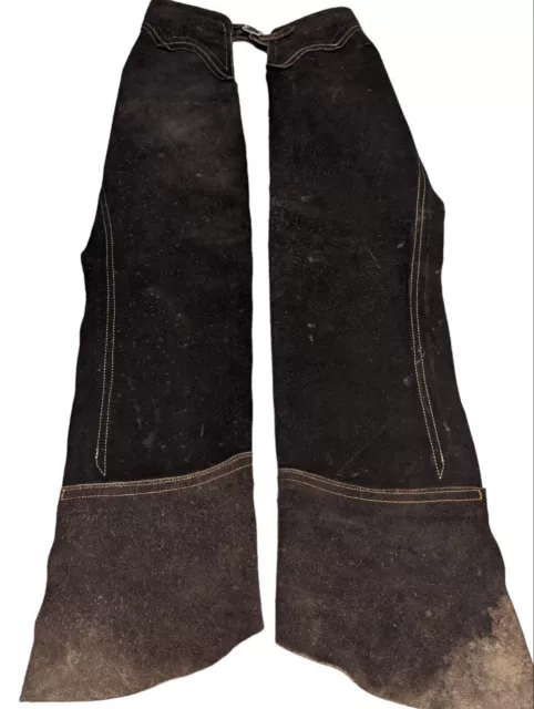 VINTAGE ROGUE Leather Co Black Sides Talon Zipper Chaps Equestrian Horse Riding