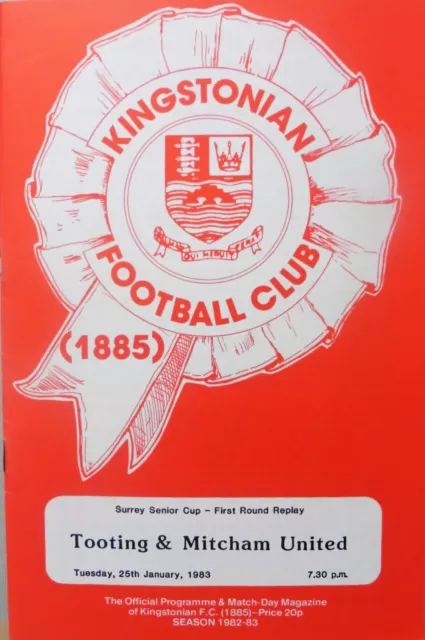 Kingstonian V Tooting & Mitcham United 25/1/1983 Surrey Senior Cup - 1St Rd Rep