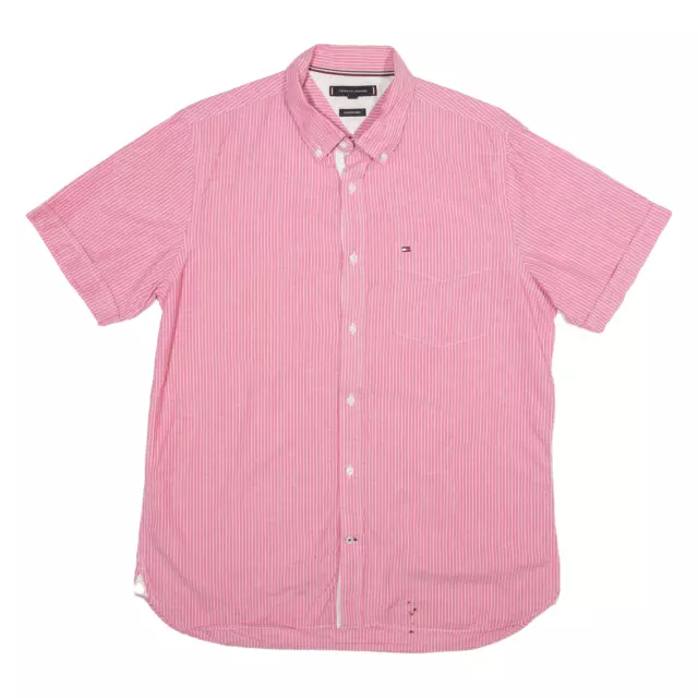 TOMMY HILFIGER Shirt Pink Striped Short Sleeve Mens L