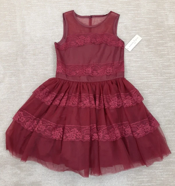 NANETTE LEPORE GIRLS Dress Gown Formal Lace Tulle Holiday ( Burgundy Red,16)NWT  $11.02 - PicClick