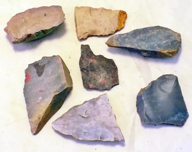 Lot of 7 Native American Artifacts North Carolina Tool Shards Arrowheads NA4