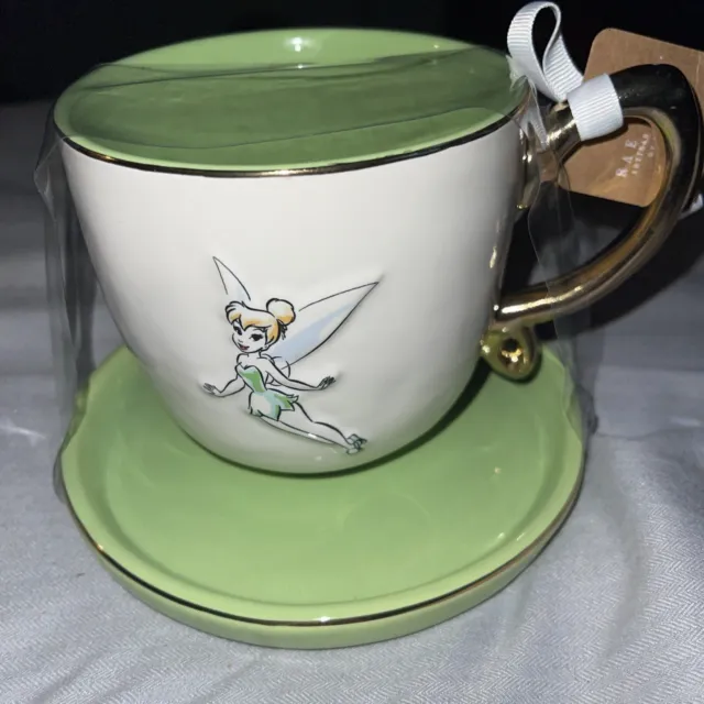 Disney TINKER BELL Rae Dunn Large Ceramic Mug & Saucer ~ NWT