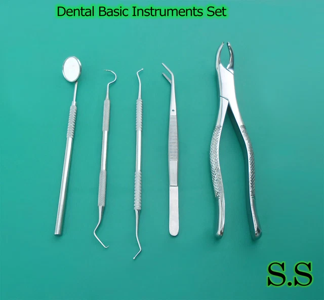 9 PCS German Reusable Basic Dental Set Mirror Explorer College Plier